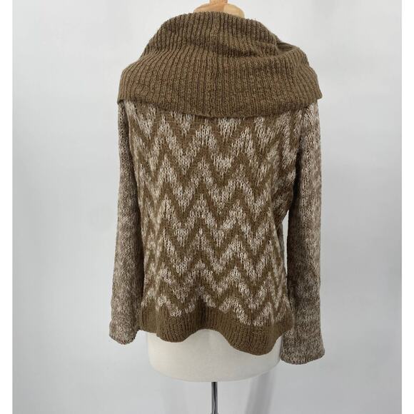Wooden Ships Sweater Cowl Neck Chevron Patterned Wool Pullover Beige Womens M/L - Picture 5 of 8